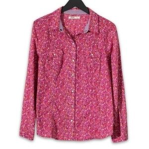 Old Navy Button Down Shirt Womens L Pink Floral Long Sleeve Top Snaps Western